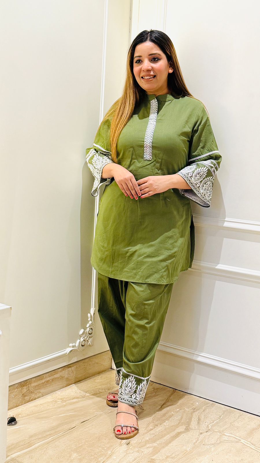 Aarvi Bell Sleeve Set- Green, Purple